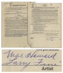 Moe Howard & Larry Fine Signed & Initialed Employment Contract With Columbia Pictures, Dated 1 January 1956 Just After Shemps Death -- 20pp. Agreement Measures 8.5 x 11 -- Very Good